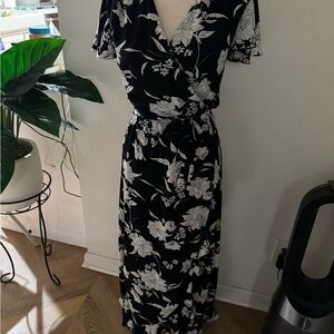 Aqua Black and White Floral Maxi Dress
